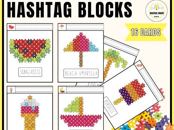 Summer Hashtag Blocks Task Cards Build Stem Math Challenge Centers Activities