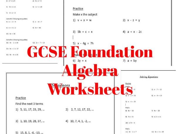 10 GCSE Foundation Algebra Worksheets