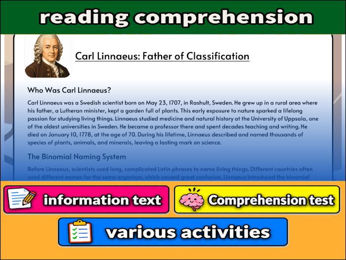Carl Linnaeus: Father of Classification- Reading Comprehension, Worksheet & Activities