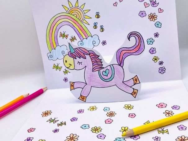 Unicorn Colour-In Pop Up Card