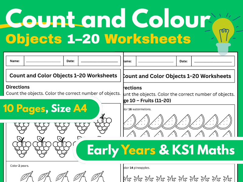 Count and Colour Objects 1–20 Worksheets | Early Years & KS1 Maths