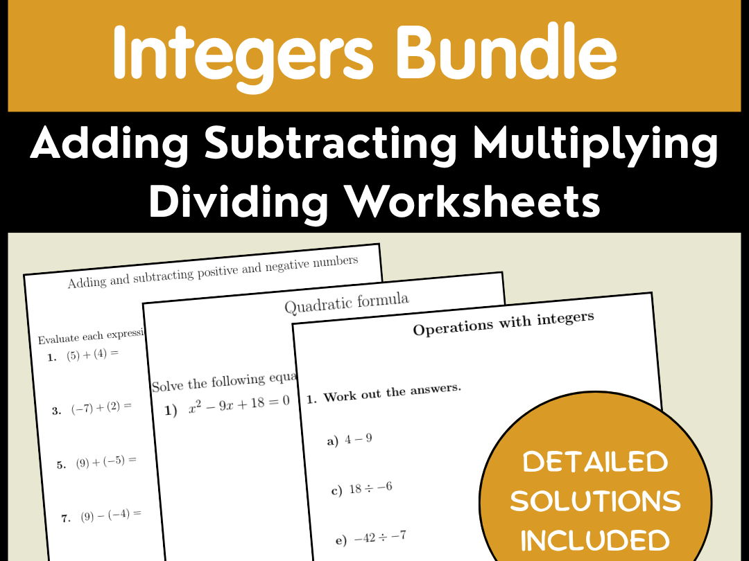 Integers Bundle Adding Subtracting Multiplying Dividing Worksheets