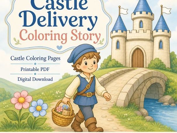 Castle Delivery Coloring Story | Castle Coloring Pages | Printable PDF | Digital Download