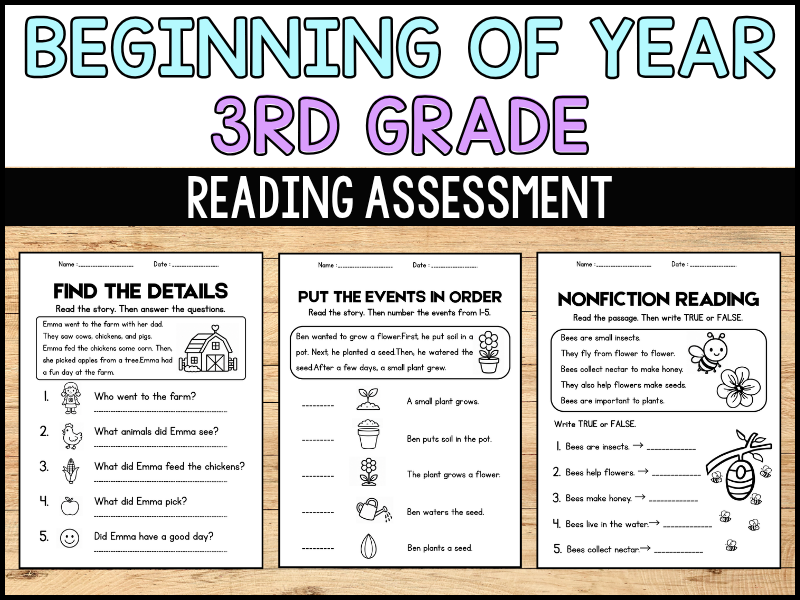 3rd Grade beginning of the year Reading assessment | No prep ELA activities