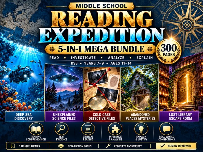 KS3 Reading Comprehension Mega Bundle | 5-in-1 | Years 7–9 | 300 Pages