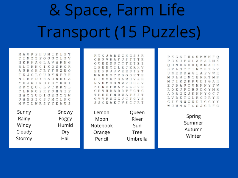 Space, Farm Life & Transport (15 Puzzles)