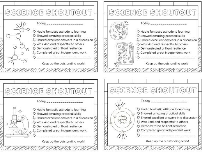 Science Praise Postcards