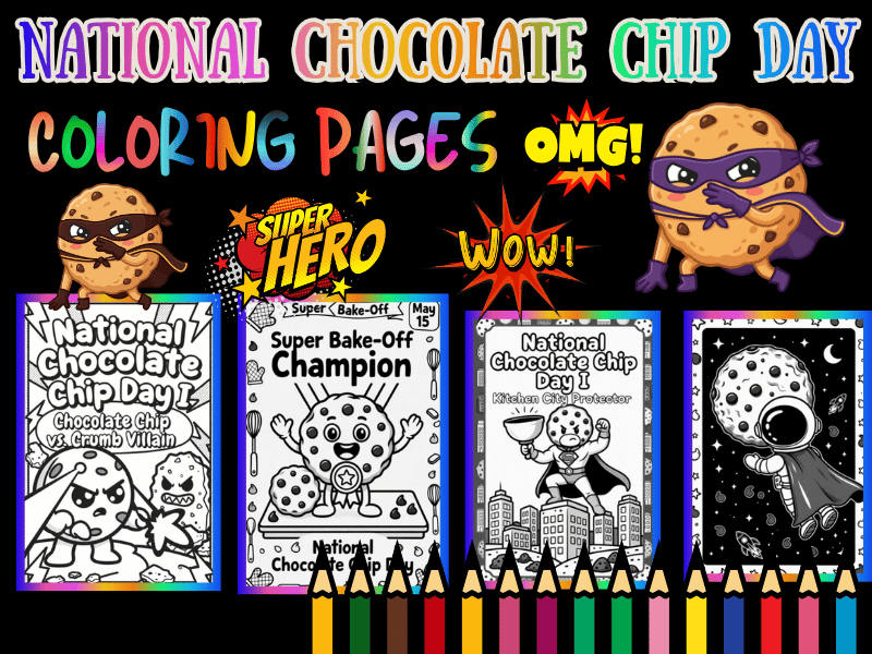 Superhero Chocolate Chip Saves the Day! NO PREP Coloring Pages for Kids | May 15