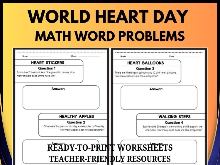 World Heart Day Math Word Problems | 40 Problems | Grades 2–8