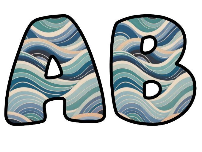 Waves Ocean Calming Sea Themed Lettering Set | Classroom Display | Upper & Lowercase, 0-9