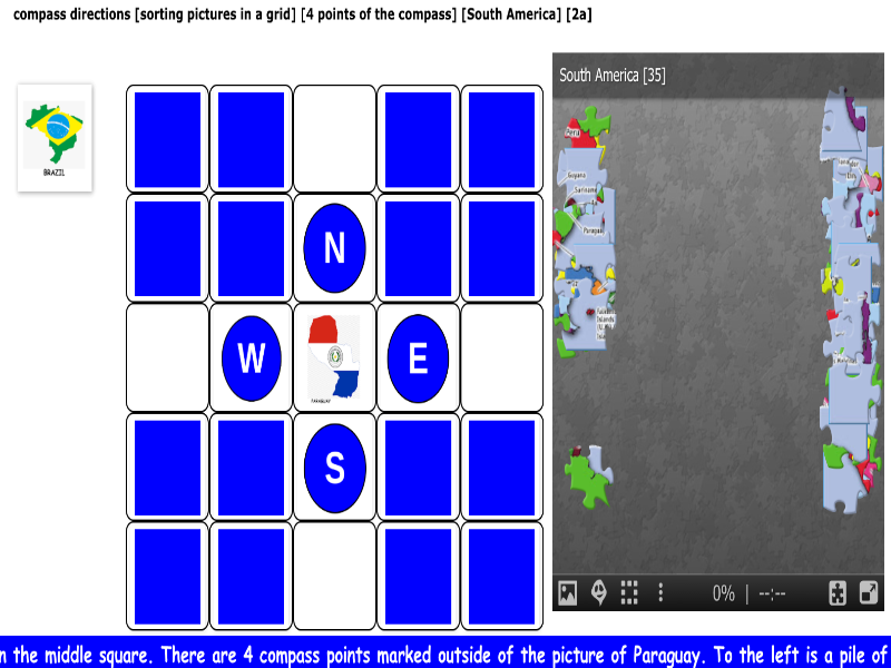 compass directions [sorting pictures in a grid] [4 points of the compass] [South America] [2a]