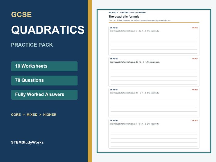 GCSE Quadratics Worksheets with Answers