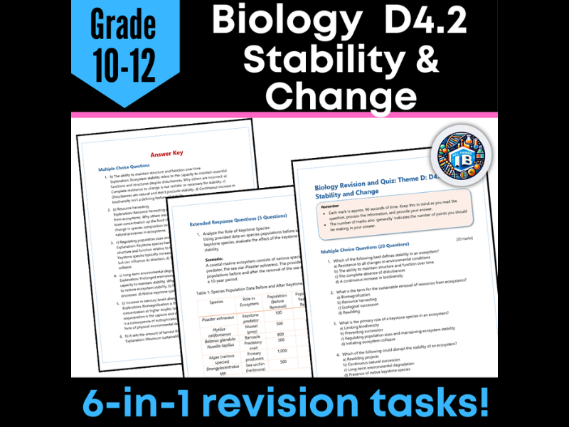 IB DP Biology D4.2 Stability and Change Quiz and Revision Worksheets 2026