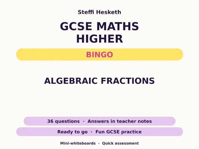 Algebraic Fractions GCSE Maths Higher Bingo