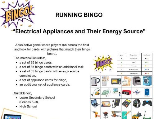 Electrical Appliances & Energy Sources Running Bingo | Active Science Game