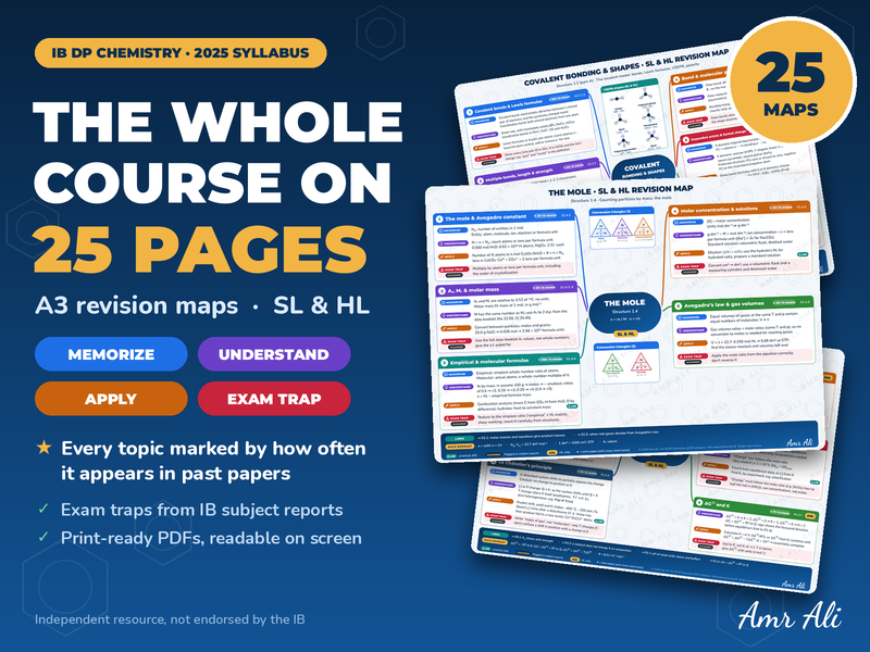 IB DP Chemistry Revision Maps – All 25 Topics, SL & HL (2025 Syllabus) – A3 Mind Maps