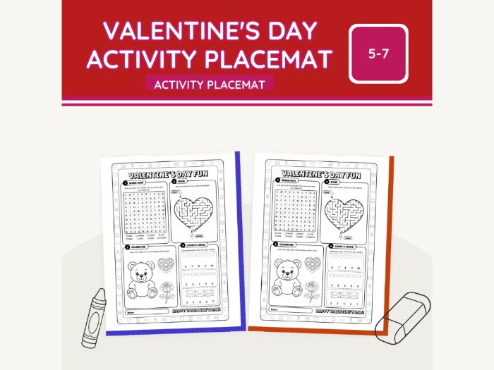 Valentine's Day Activity Placemat | 2 Sheets