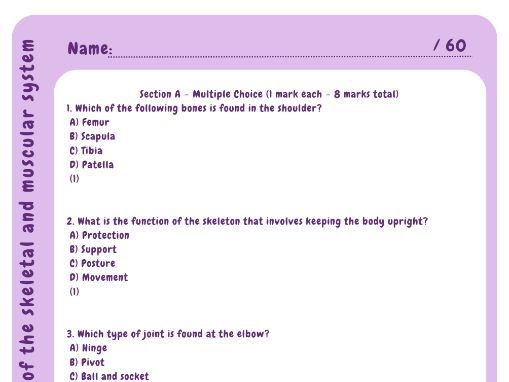 OCR GCSE PE - End of Topic ( Structure and Function of Skeletal and Muscular System)