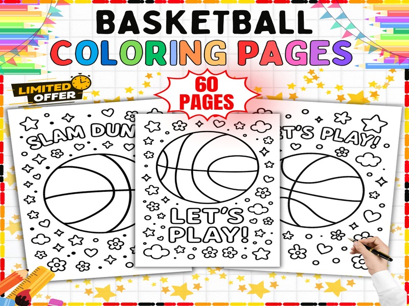 Basketball Coloring Pages | 60 Sports Day Sheets | PE and Art Class Activity