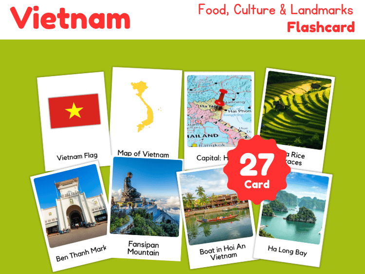 Vietnam Geography Flashcards | 27 Printable Country Study Cards