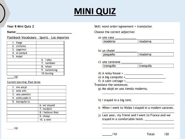 Spanish - Y8 Mini Quiz (past tense)