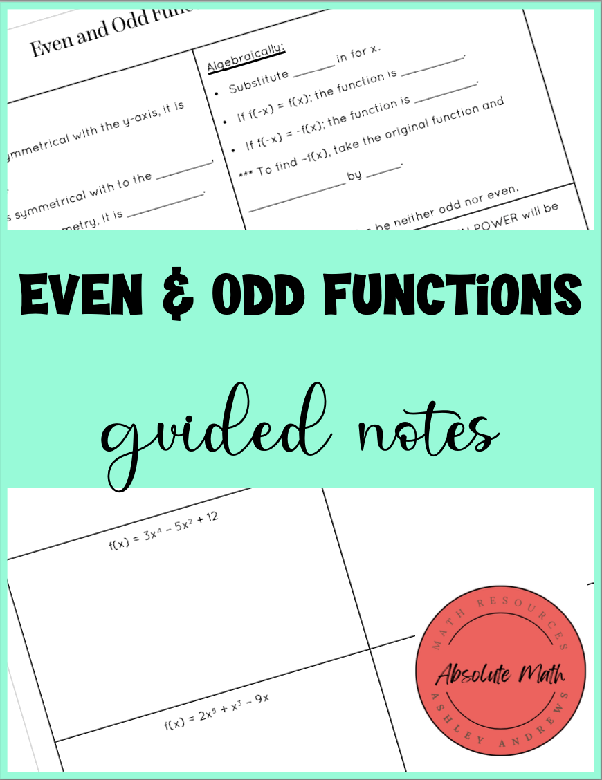 Even and Odd Functions Guided Notes | Teaching Resources