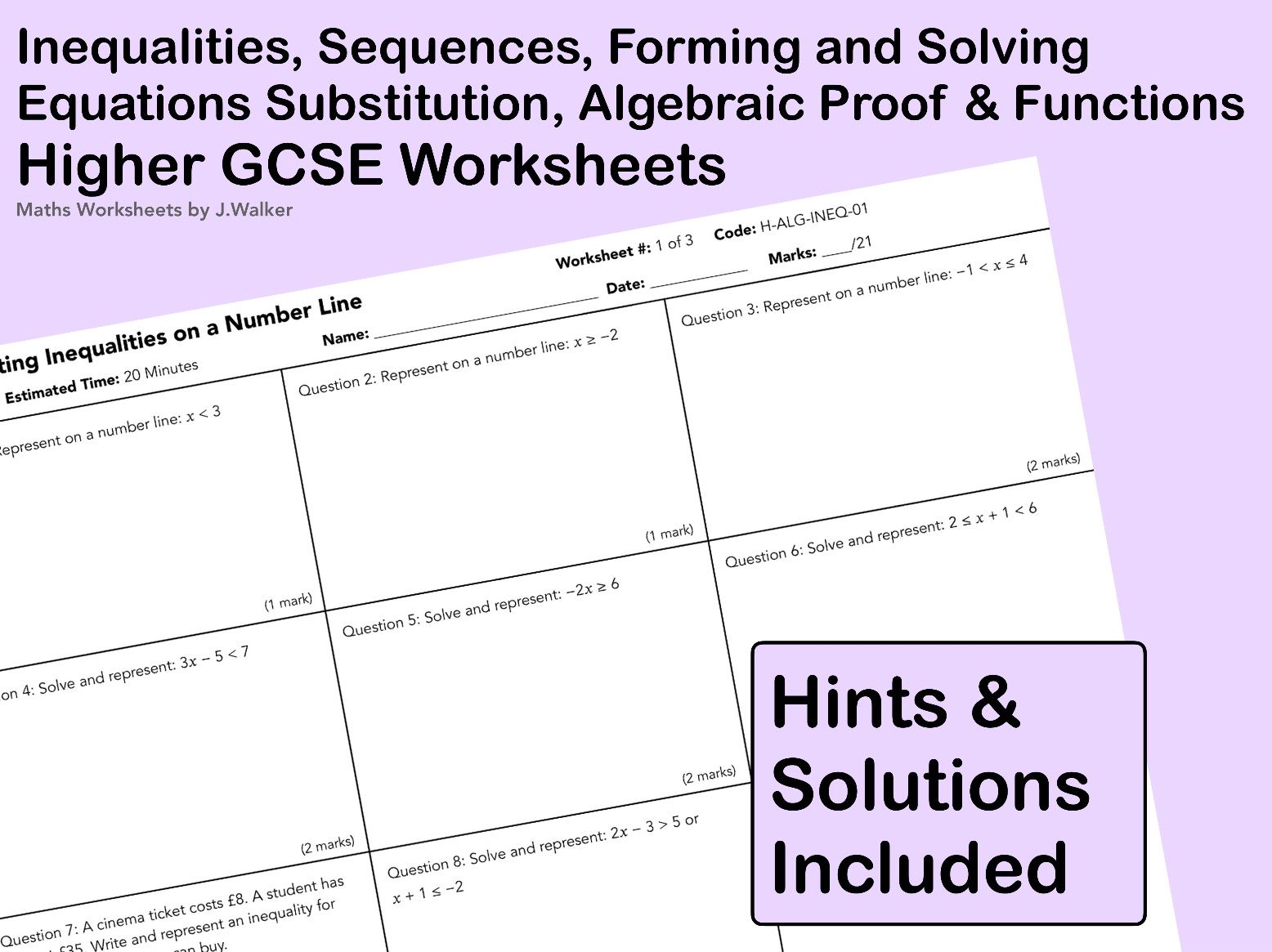 GCSE Maths: Inequalities, Sequences, Forming and Solving Equations, Substitution, Algebraic Proof & Functions Bundle - Higher Tier