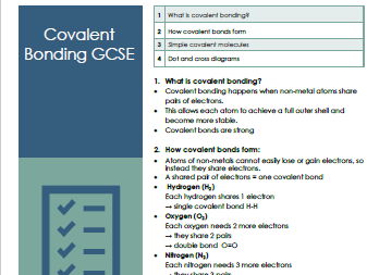 Covalent Bonding – GCSE Chemistry One-Page Summary, Flashcards & Hinge Questions