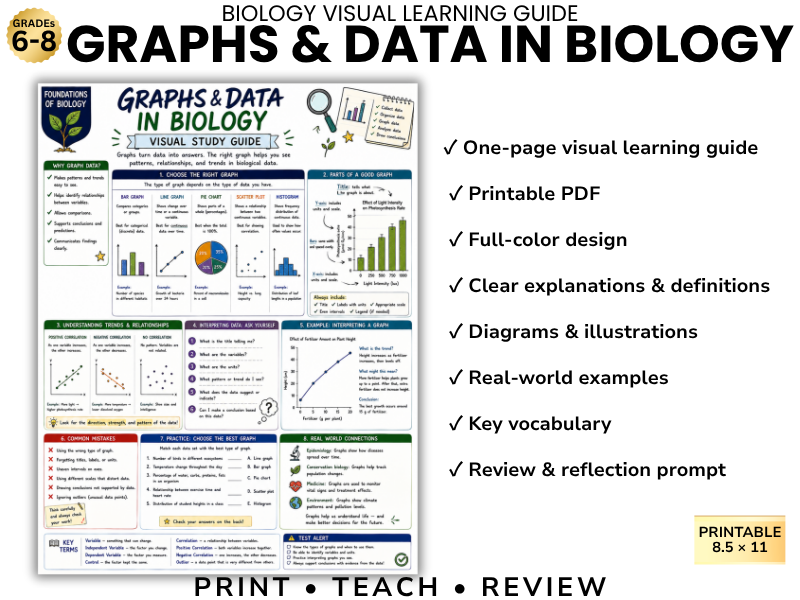 GRAPHS & DATA IN BIOLOGY Biology Visual Learning Guide | Grade 8 & Middle School Science