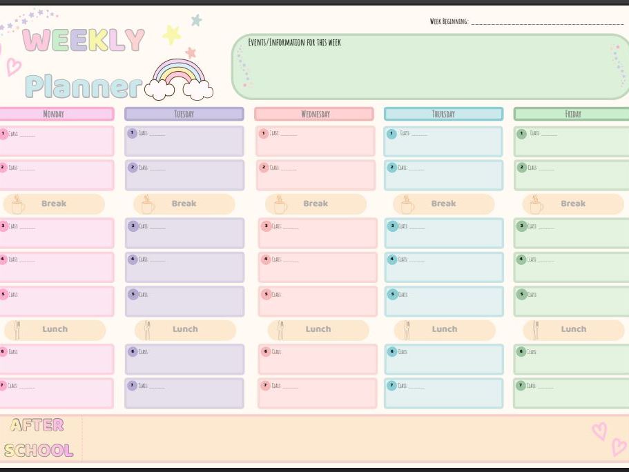 Teacher Planner - Weekly (Pastel colour scheme & multiple layouts)
