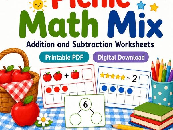 Picnic Math Mix | Addition and Subtraction Worksheets | Printable PDF | Digital Download