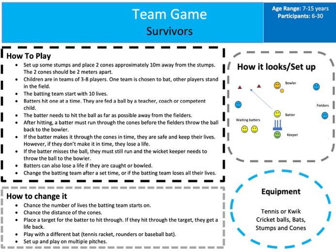Cricket, Rounders and Baseball (Striking and Fielding) Games- For PE or Sports Clubs