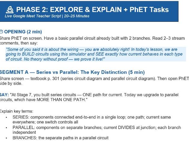 CAMBRIDGE LOWER SECONDARY SCIENCE LESSON INSTRUCTION GUIDE Unit 9.1: Parallel Circuits