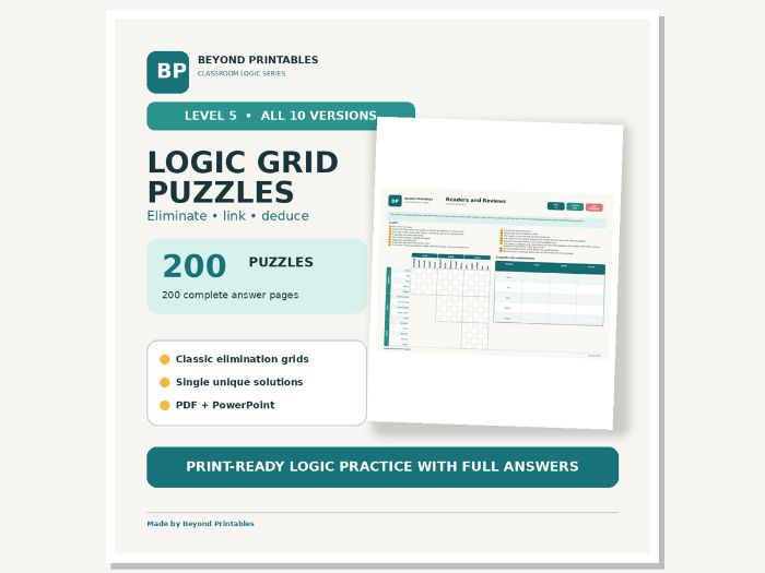 Logic Grid Puzzles Level 5: Multi-Step Deduction | Complete 200-Puzzle Pack