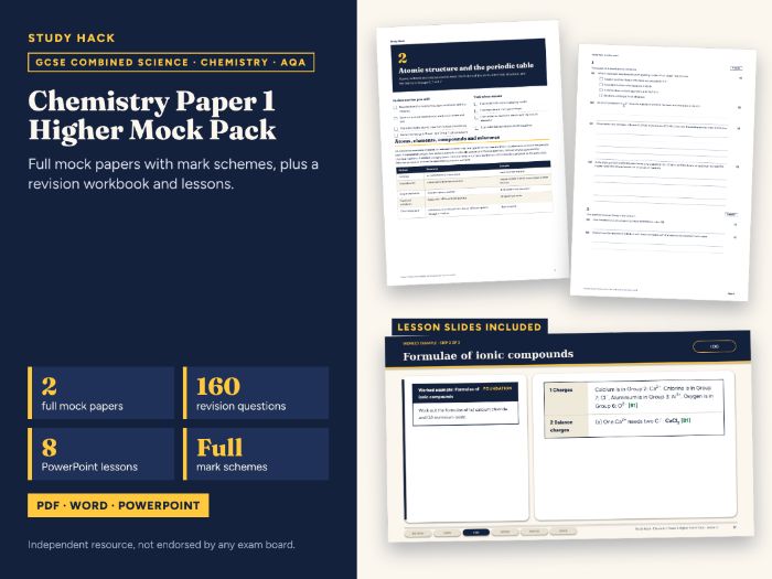 AQA GCSE Combined Science Trilogy Chemistry Paper 1 Higher Mock Pack