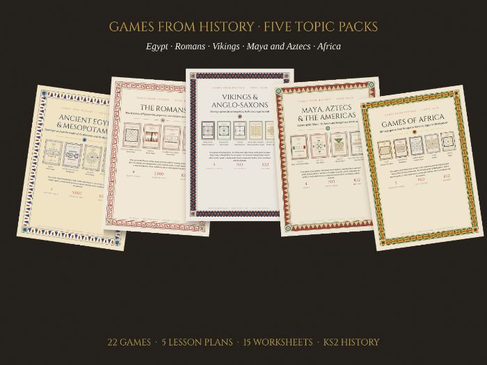 Five complete KS2 history topic packs built around 22 real board games from history