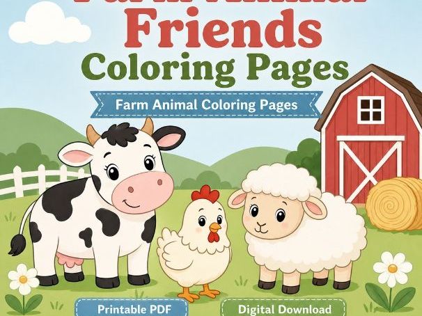 Farm Animal Friends Coloring Pages | Farm Animal Coloring Pages | Printable PDF | Digital Download