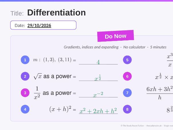 OCR A-level Maths: Differentiation (Pure Year 1) – Complete Lesson Pack