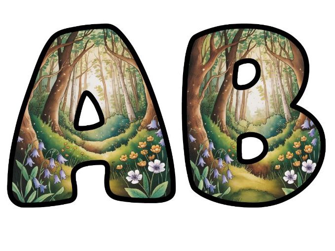 Woods Path Beautiful Trees Lettering Set for Classroom Display | Upper & Lowercase, 0-9 and Signs