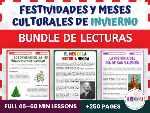 Winter Holidays & Observances (United States) Reading Passages and Comprehension Activities in Spanish B2-C1-C2 Level | BUNDLE