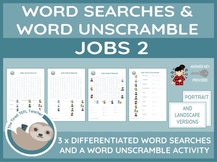 ESL Jobs 2 Differentiated Word Searches and Word Unscramble