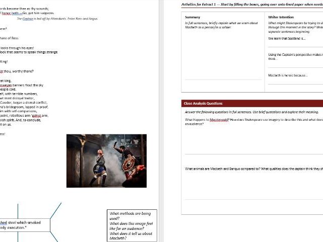 Macbeth Lesson - Captain. Close analysis questions with extract