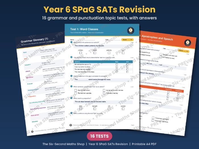 Year 6 SPaG SATs Revision - 16 Grammar and Punctuation Topic Tests with Answers