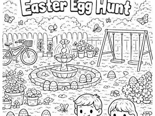 Easter Egg Hunt in the Garden Colouring Sheet