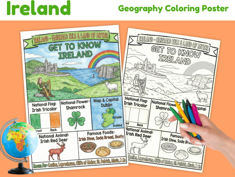 Ireland Geography Coloring Poster | Country Facts for Kids