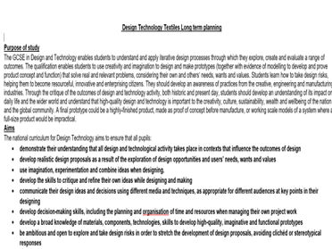DT Textiles Scheme of Work, Scheme of Learning Years 9 - 13