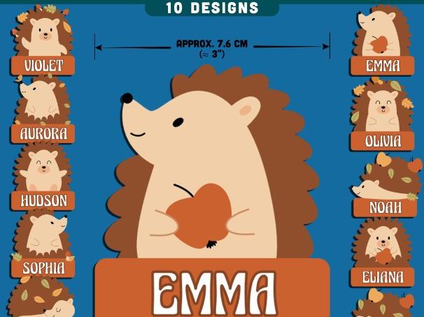 Hedgehog Name Tags, Nature-Inspired Classroom Decor, Editable Locker & Cubby Labels, 10 Designs