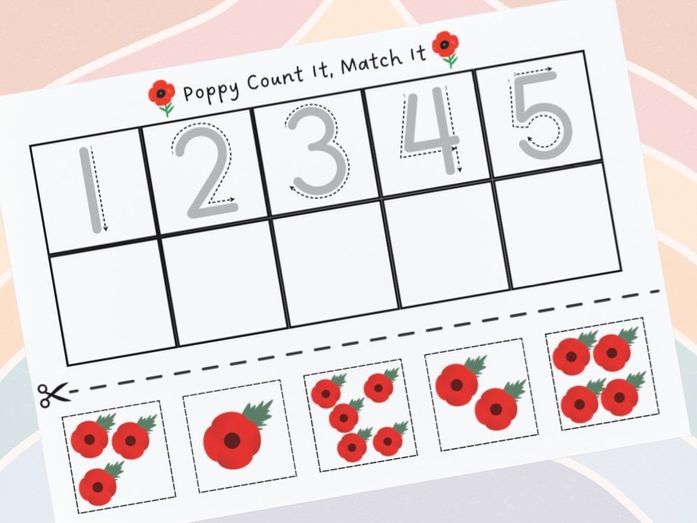 Remembrance - Maths Poppy Count It, Match It 1-5