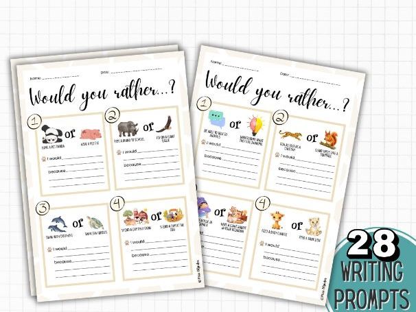 Animals Opinion Writing Prompts | Would You Rather Writing Activity | ESL / EAL Primary