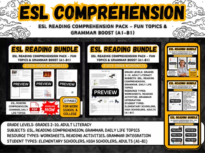 ESL Reading  Fun Topics & Grammar pack